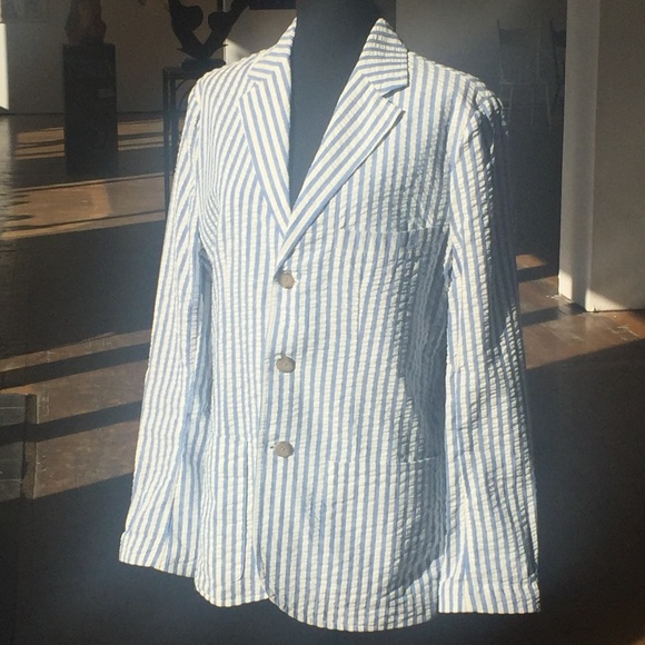 Striped blue and white cotton loose fit blazer - Picture 2 of 8